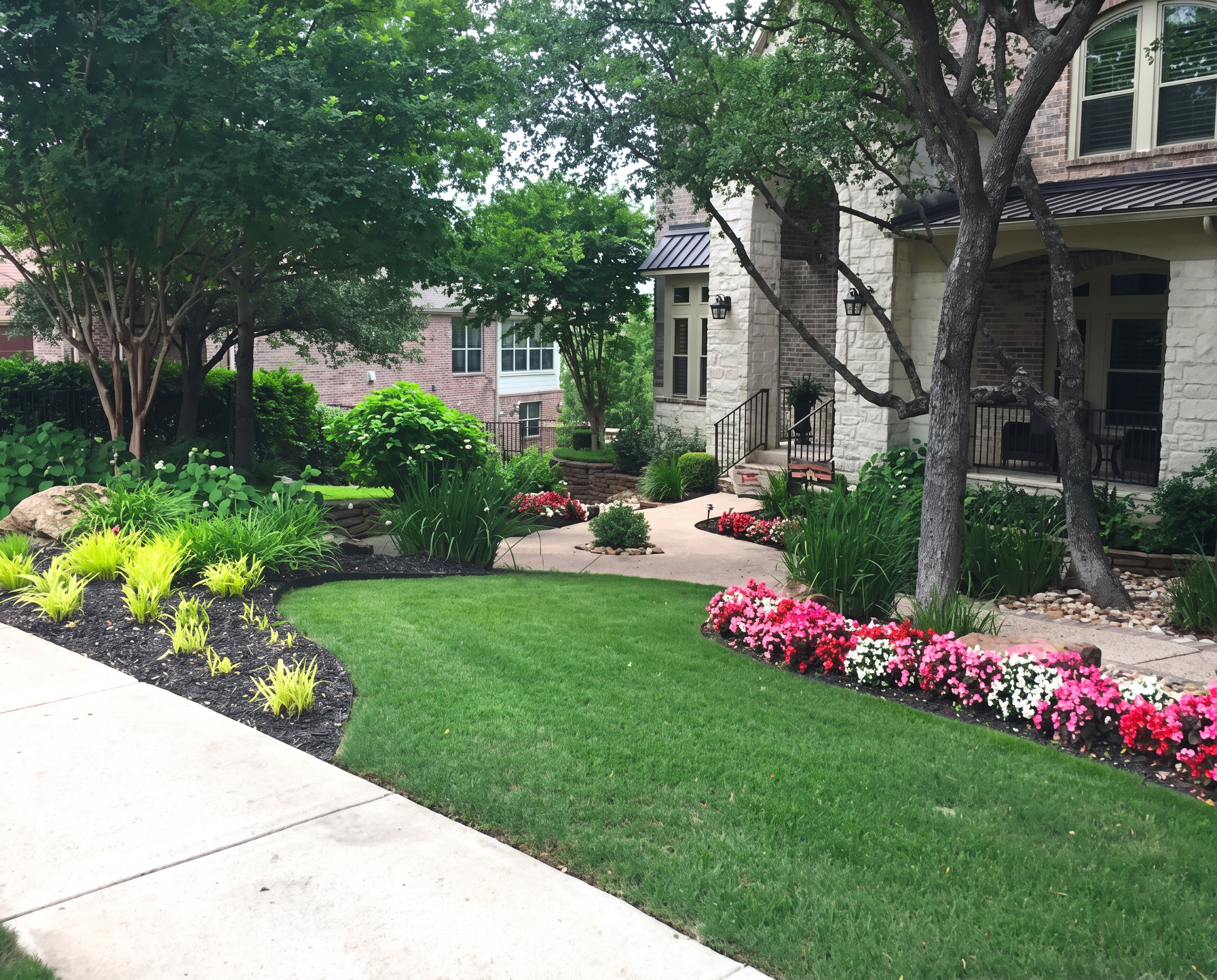 Curved flower bed landscaping project completed by Austin Yard Oasis in Austin, TX